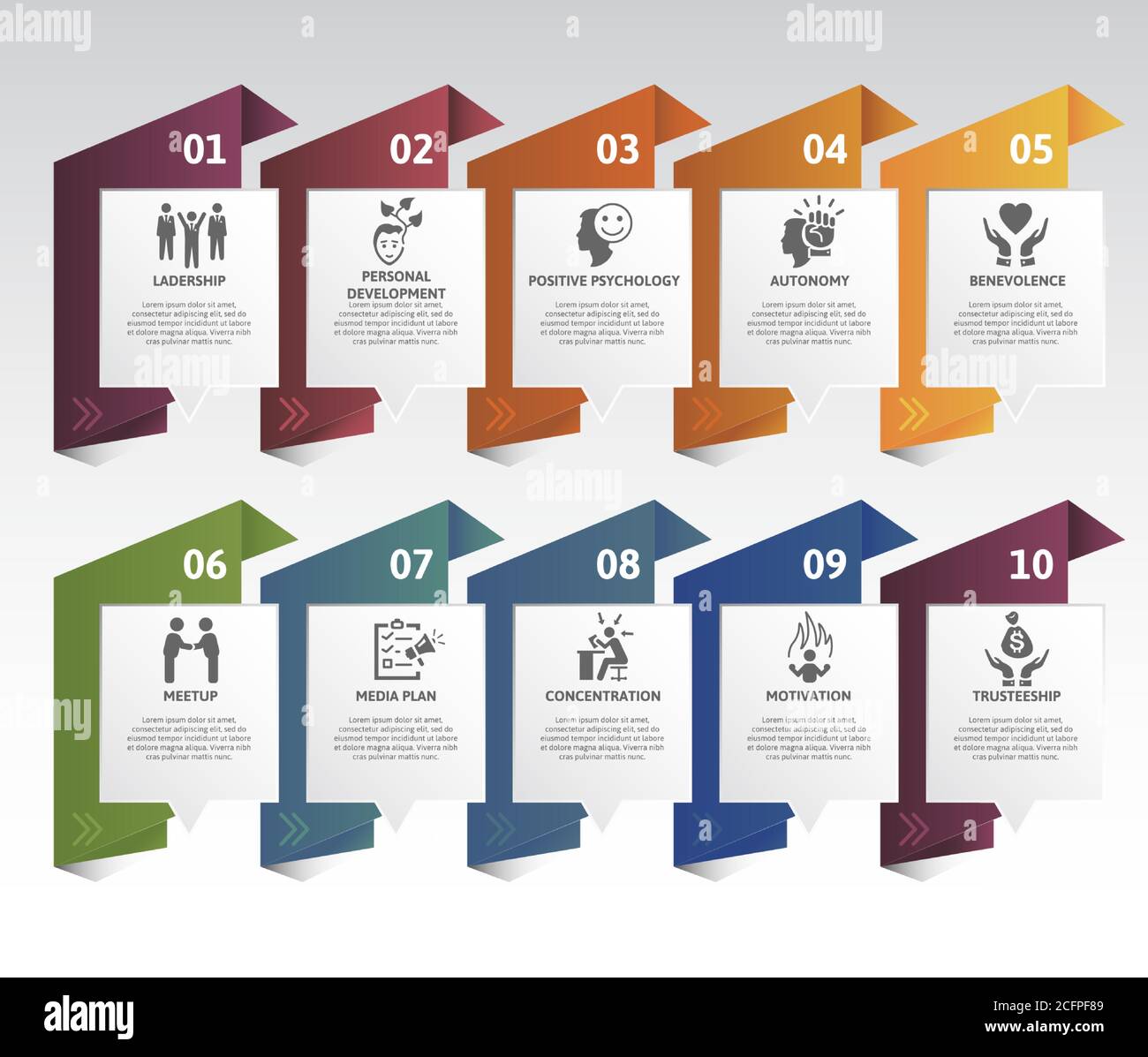 Infographic Business Management template. Icons in different colors ...