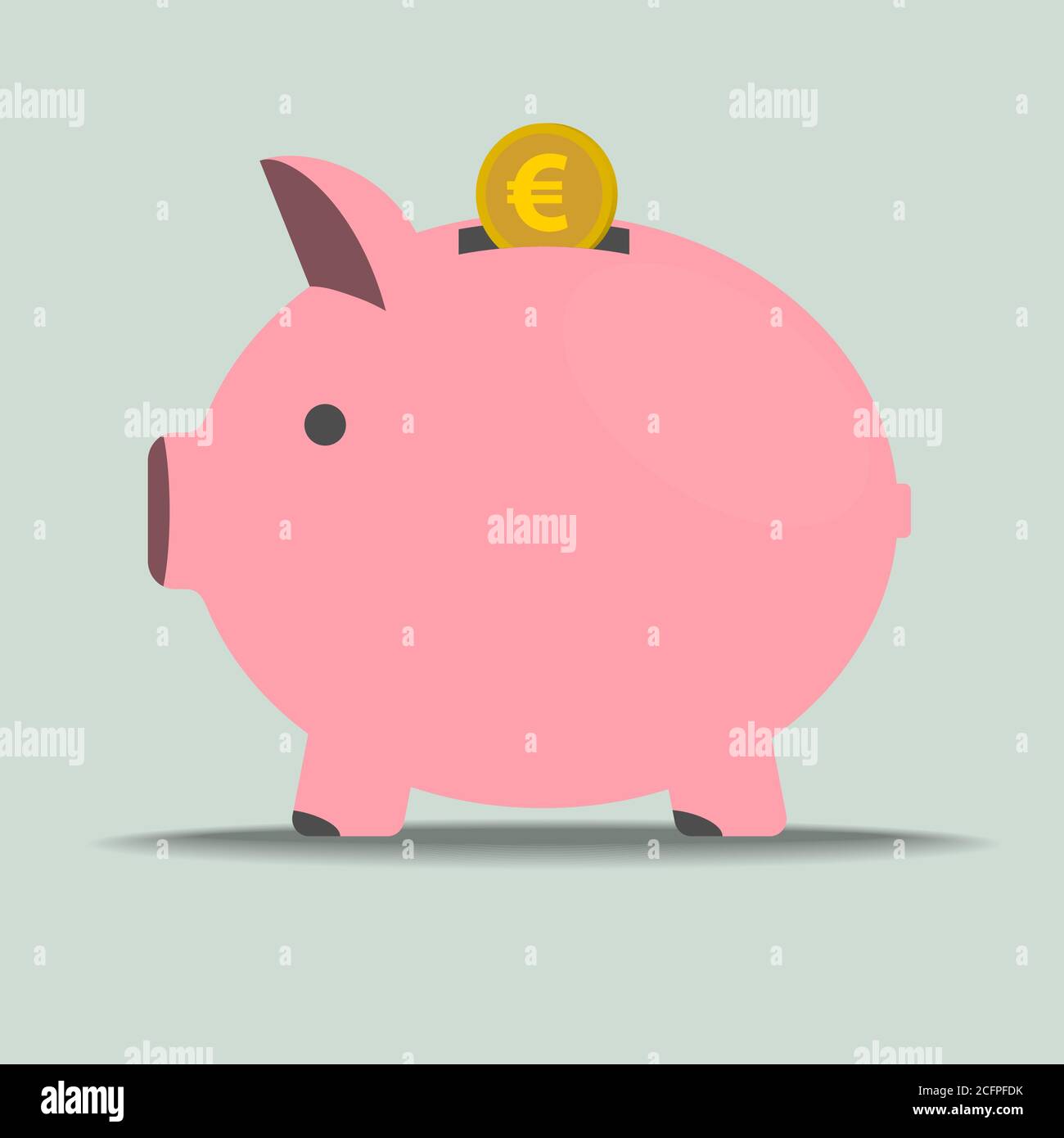 pink piggy bank with euro coin vector illustration, finance and savings concept Stock Vector