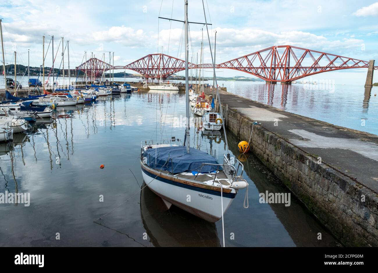 South Queensferry harbour with the Forth Rail Bridge behind. Stock Photo