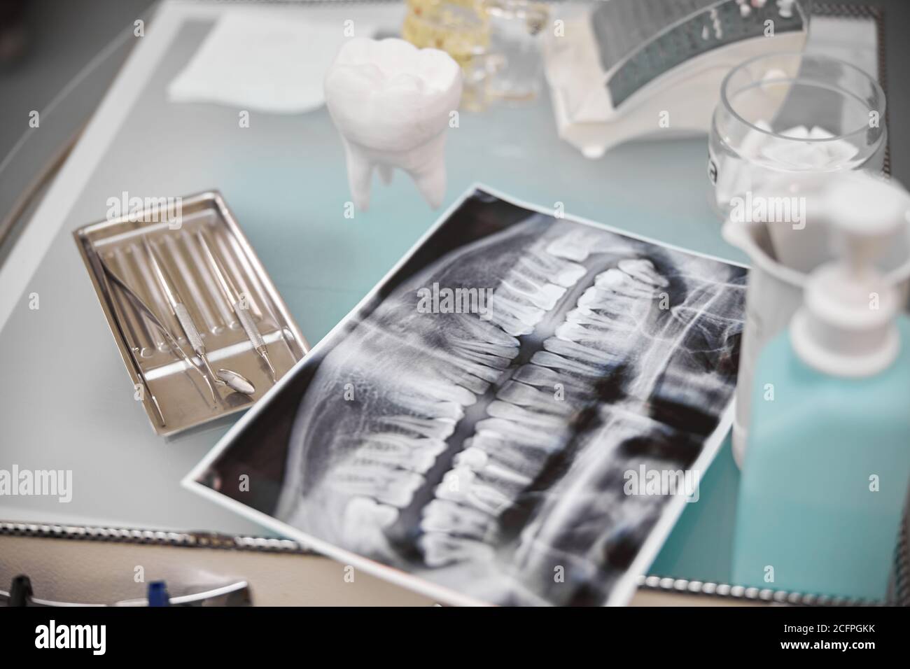Tabletop set up with dental tools and props Stock Photo Alamy