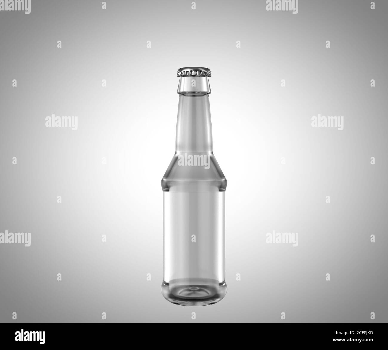 A clear glass beer bottle on an isolated white studio background 3D