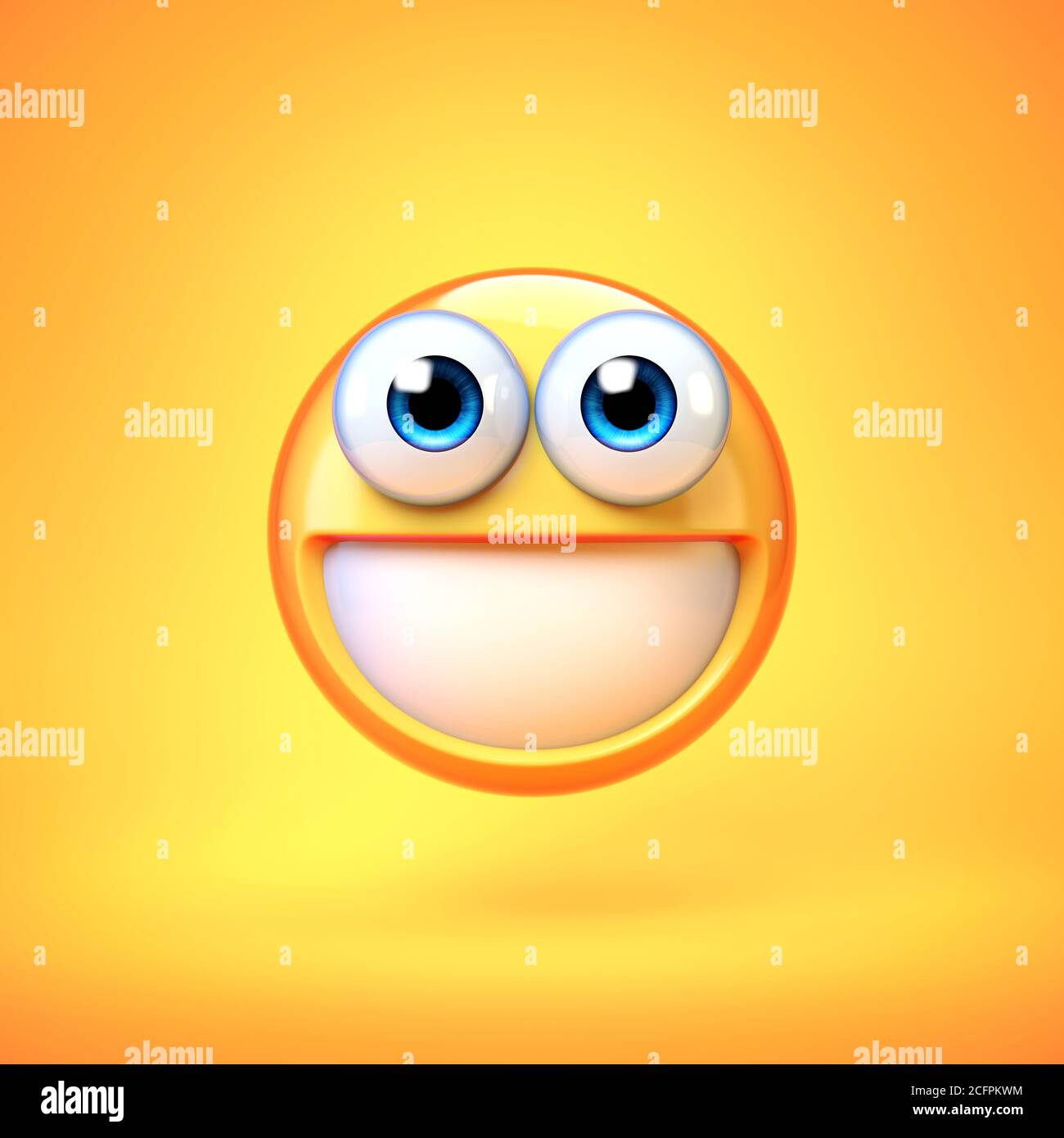 Smiling emoji isolated on yellow background, teeth emoticon 3d rendering Stock Photo