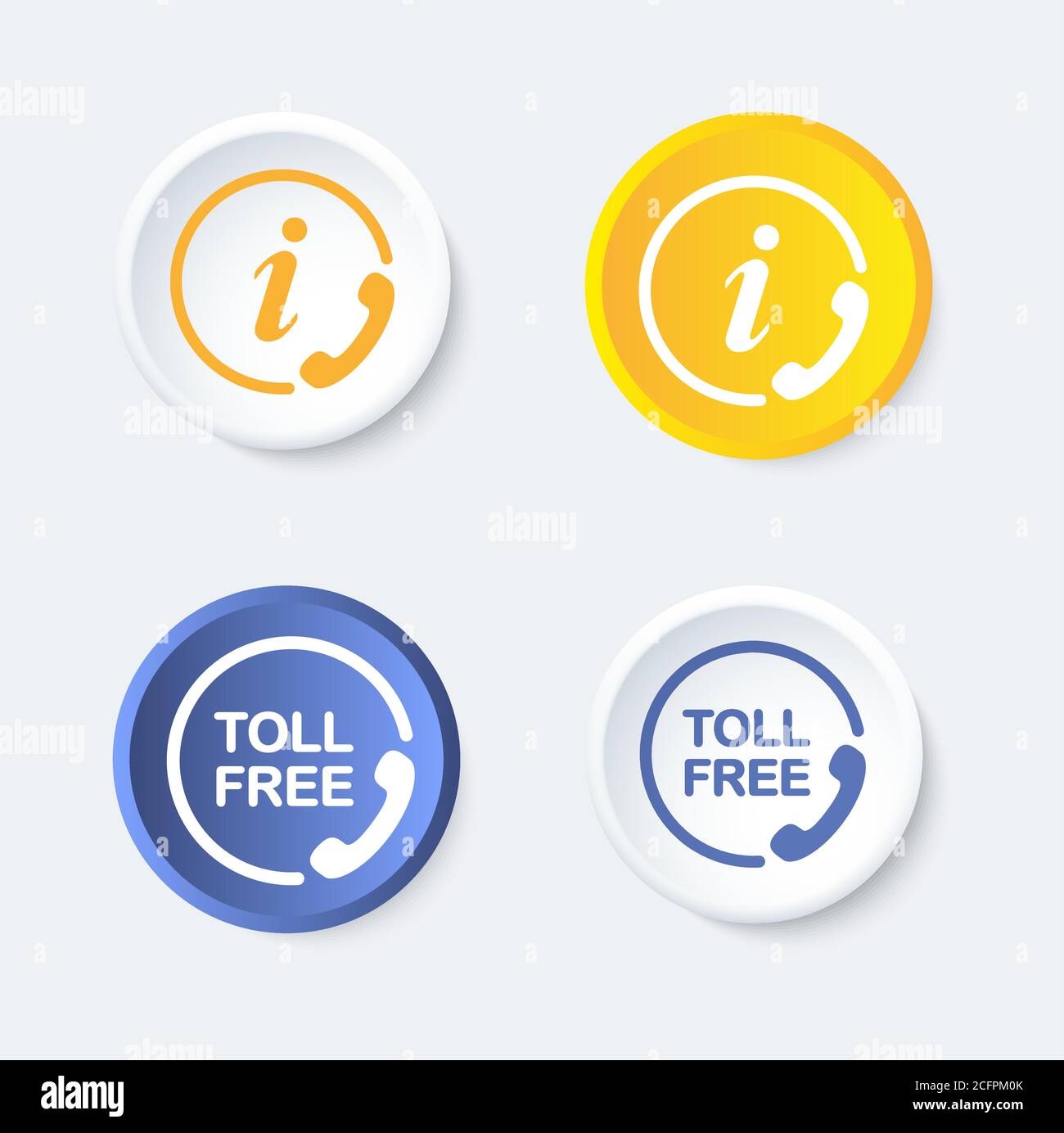 Toll free and info buttons. Attendance number symbol. Round icons. Stock Vector