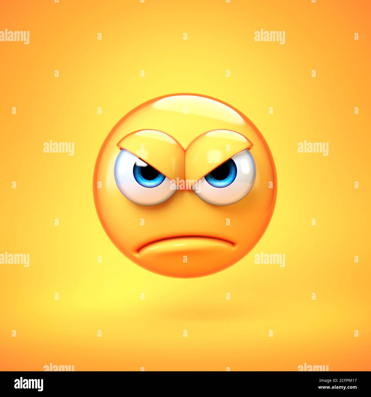 Bad emoji isolated on yellow background, upset emoticon 3d rendering Stock Photo