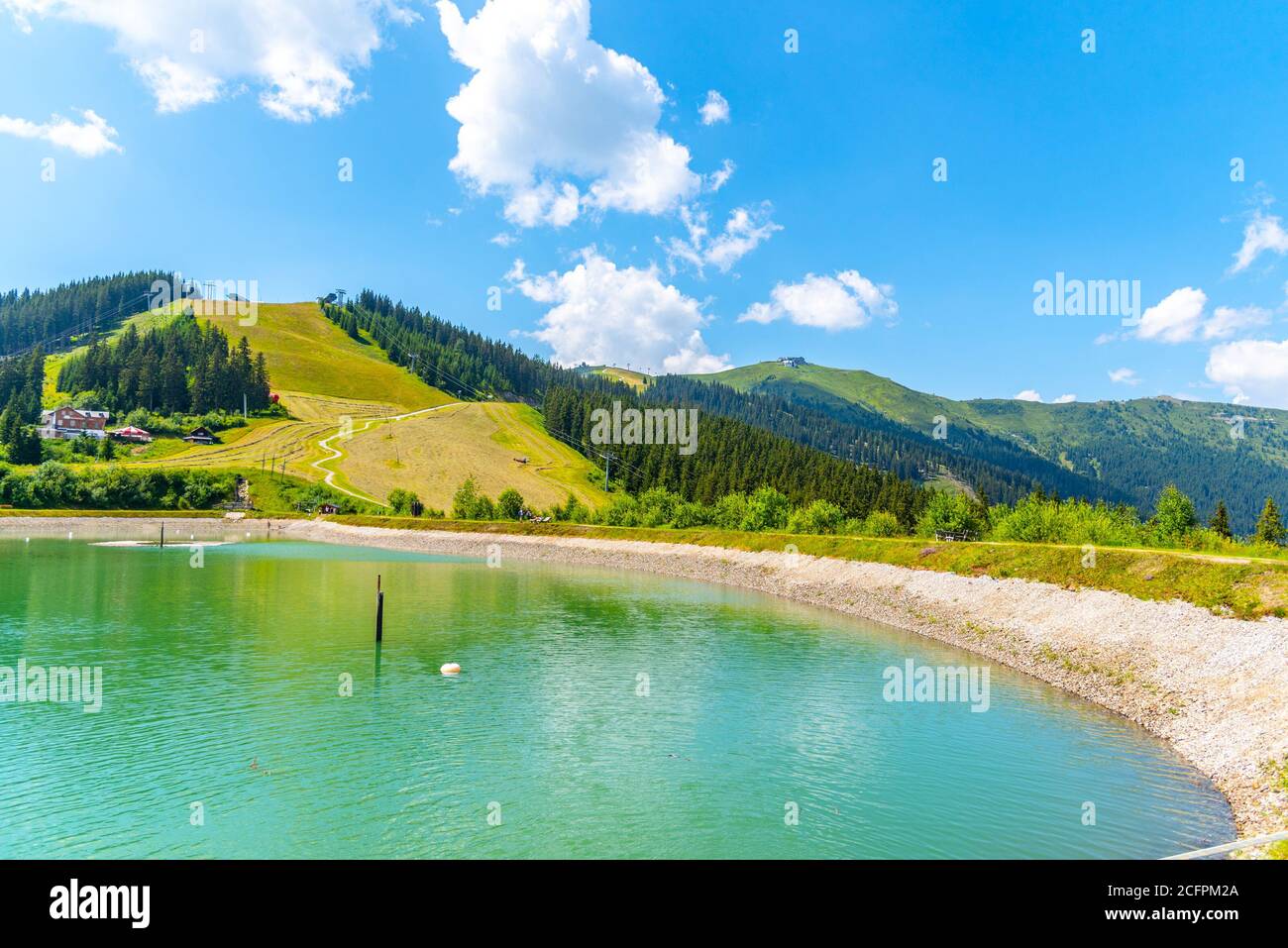Water reservoir at Glocknerhaus near Zell am See, Austrian Alps, Austria Stock Photo
