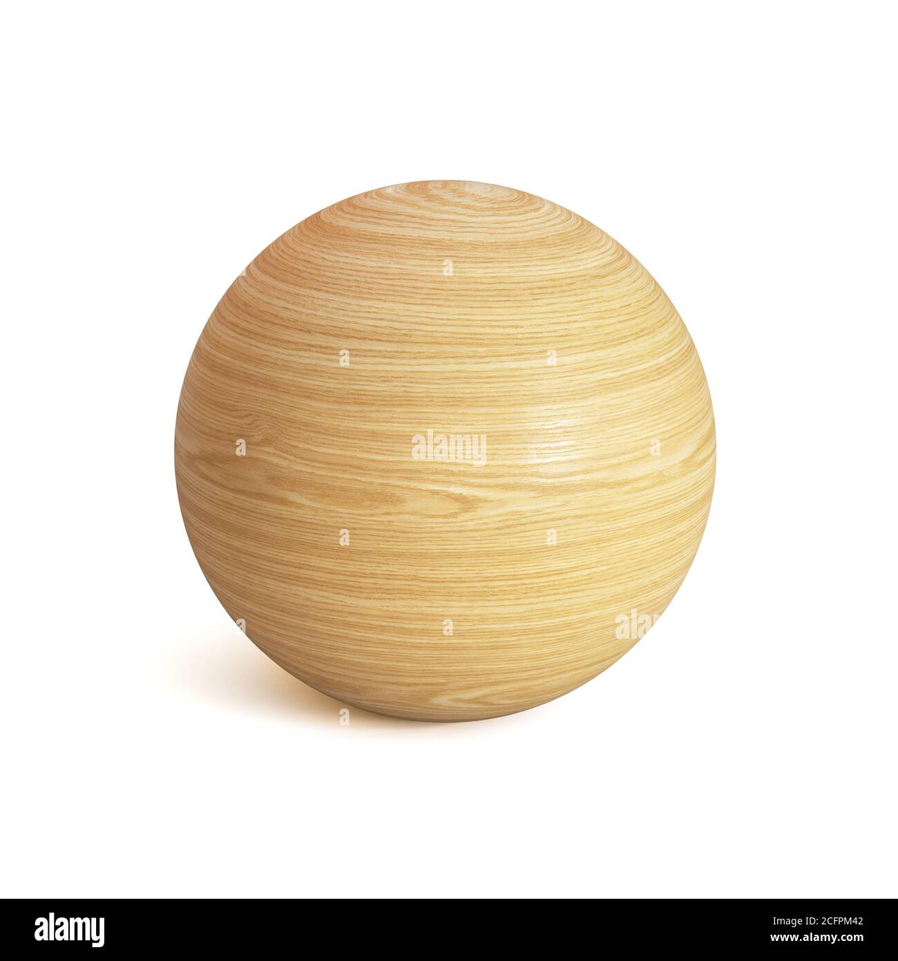 Wooden sphere 3d rendering, spherical shape made of wood isolated on