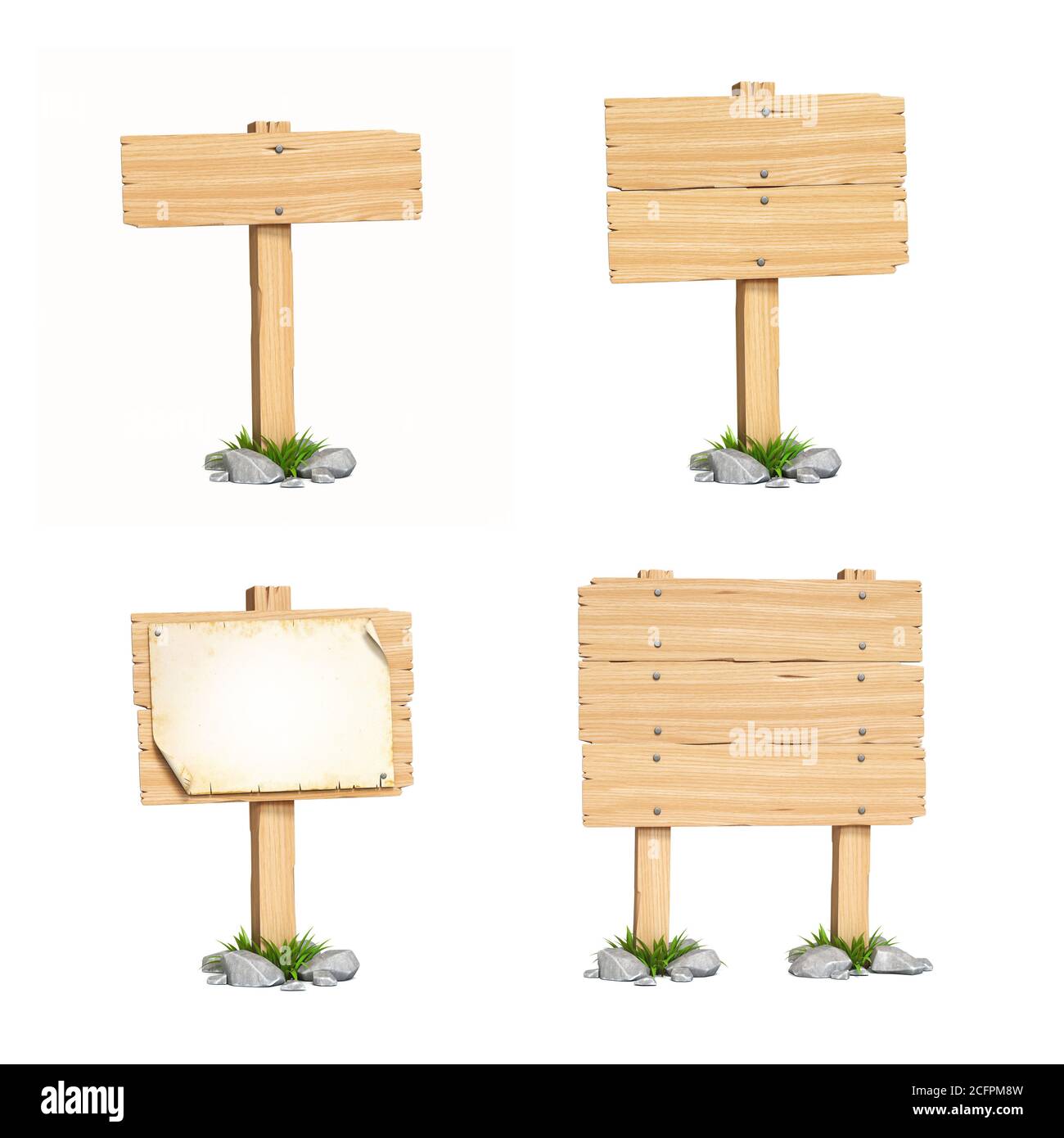Wooden sign boards isolated on white background 3d rendering Stock