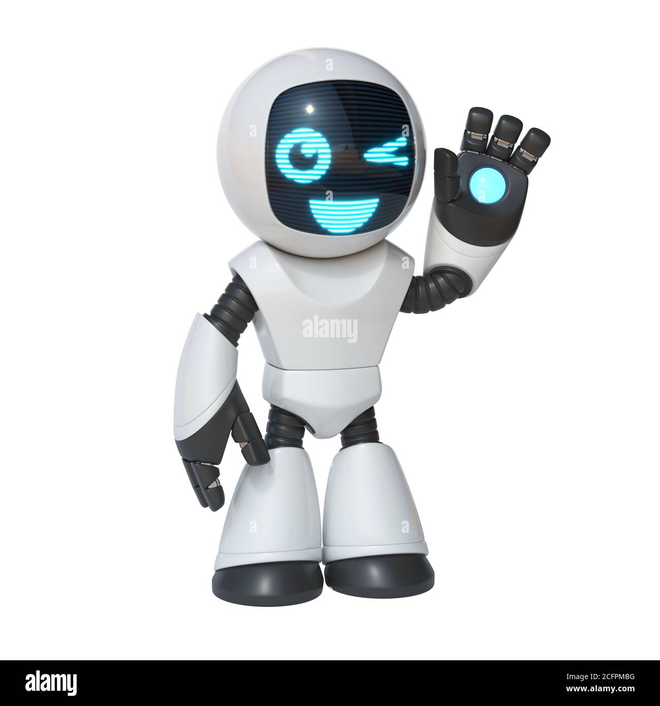 Little robot waving hand, cute robot isolated on white background, 3d  rendering Stock Photo - Alamy