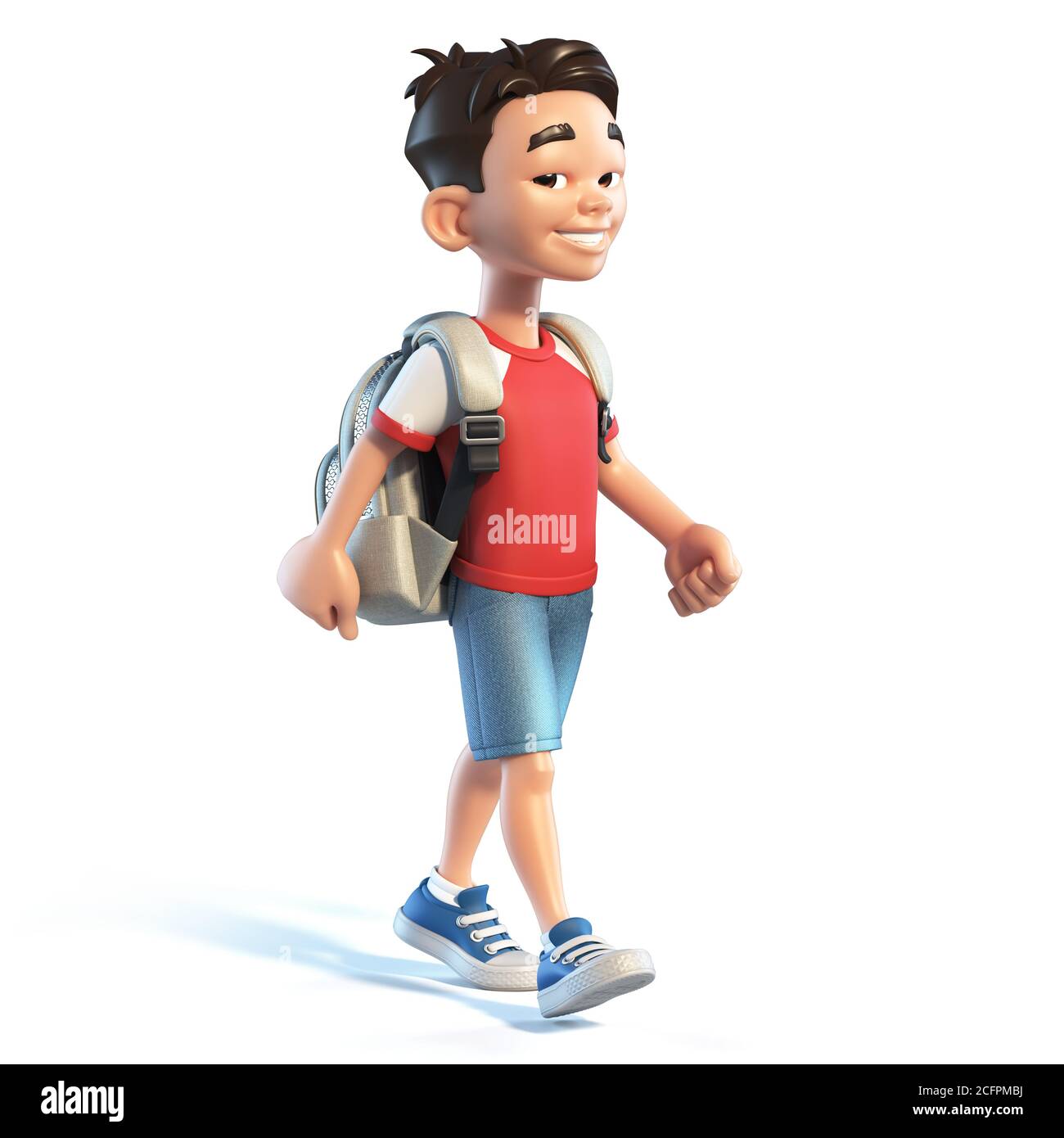 Asian boy with school bag walking, stylized cartoon character, school kid  3d rendering Stock Photo - Alamy
