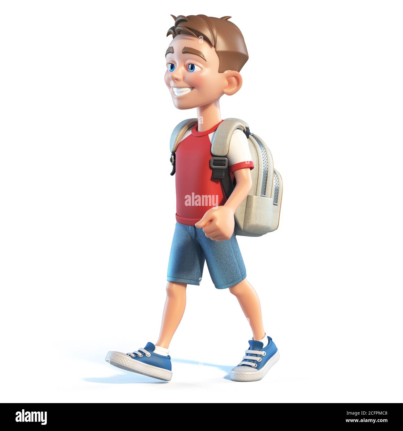 Young boy with school bag walking, stylized cartoon character, school kid  3d rendering Stock Photo - Alamy