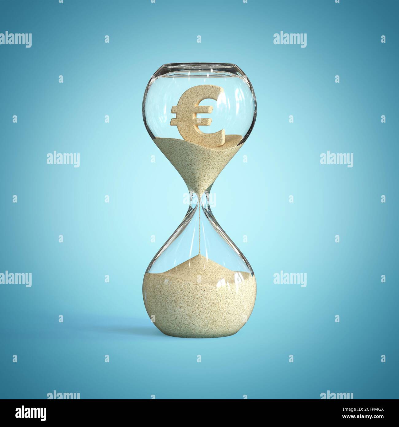 Hourglass, sandglass, sand timer, sand clock with euro sign sh 3d