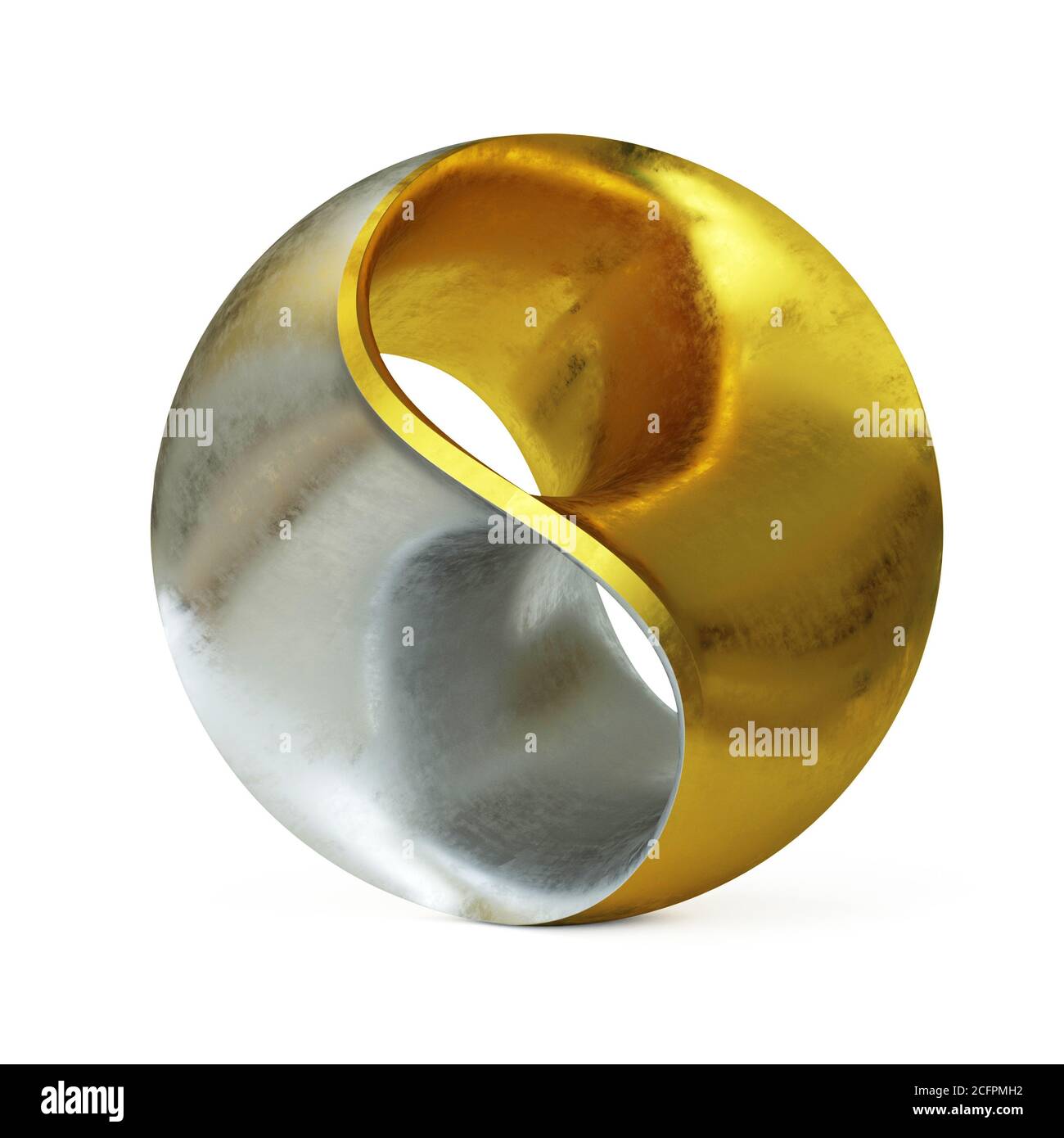 Three dimensional spherical yin yang abstract modern sculpture 3d rendering Stock Photo