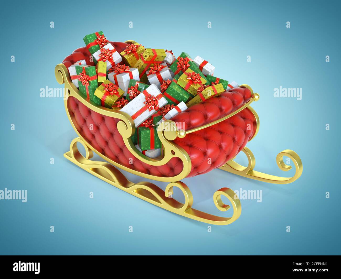 Christmas Santa sleigh full of gift boxes - red and golden sledge with ...