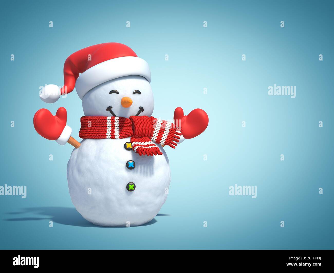 Snowman on blue background 3d rendering Stock Photo - Alamy