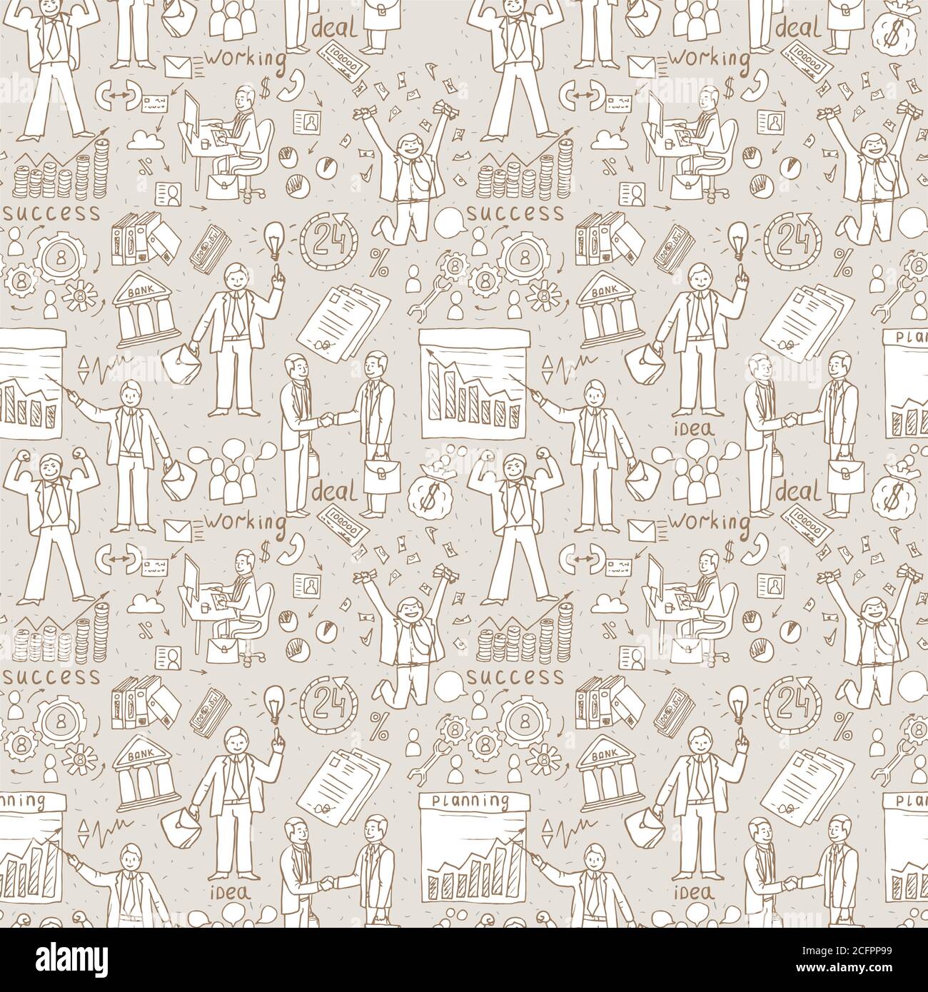 Business People seamless Doodles. Hand drawn Vector pattern Stock Vector