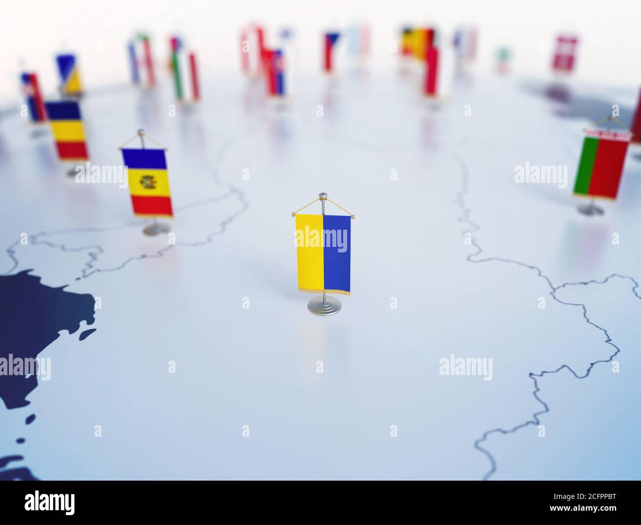 Flag Of Ukraine In Focus Among Other European Countries Flags Europe