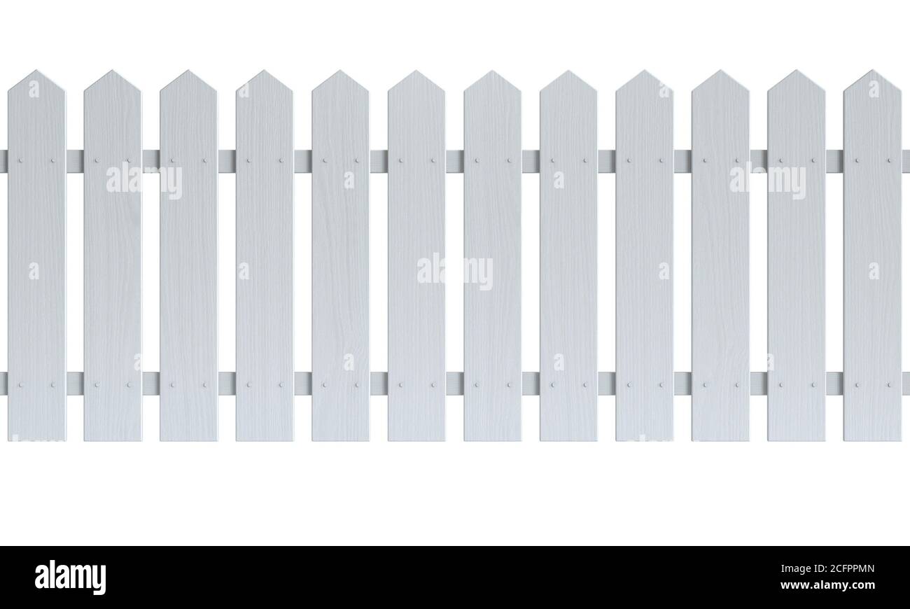 Seamless wooden fence painted white isolated on white background 3d