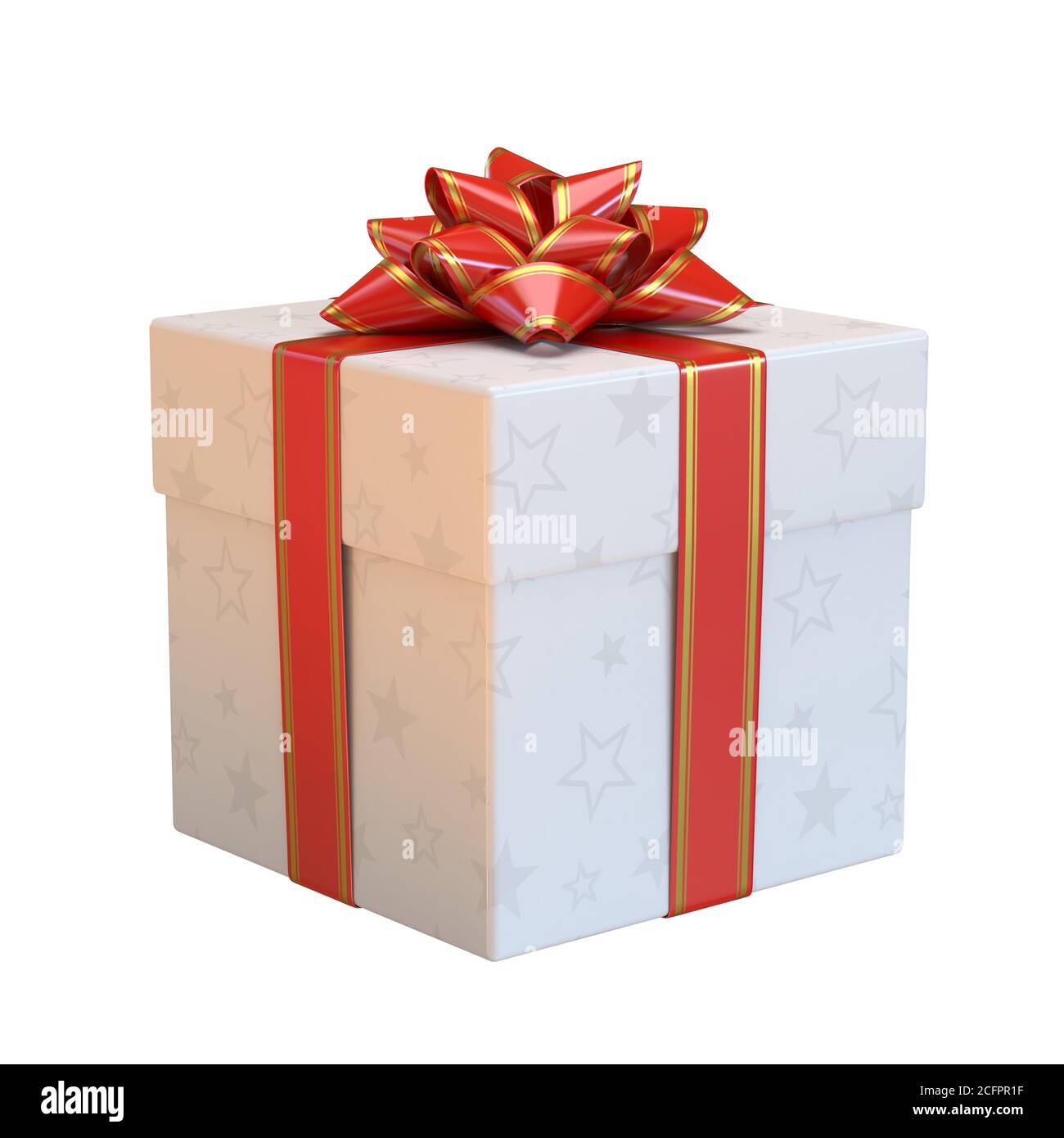 Gift box with red bow and ribbon, white present 3d rendering Stock ...