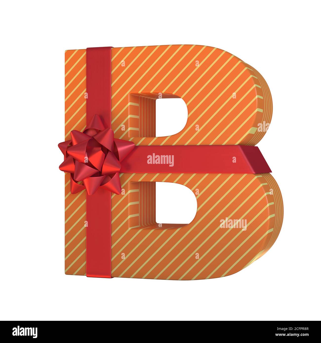 Gift box with red ribbon bow 3d font, present alphabet 3d rendering ...