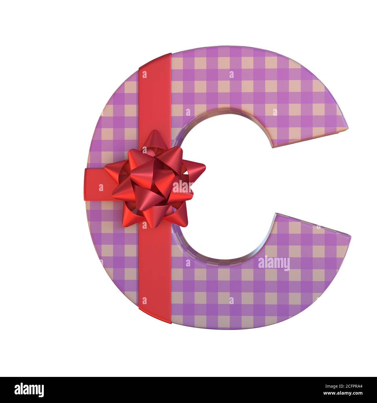 Gift box with red ribbon bow 3d font, present alphabet 3d rendering ...