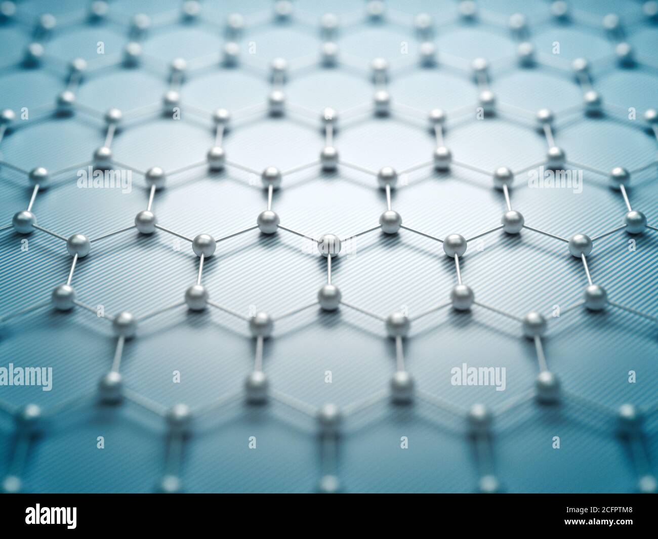 Graphene molecular grid, graphene atomic structure concept, hexagonal geometric form, nanotechnology background 3d rendering Stock Photo