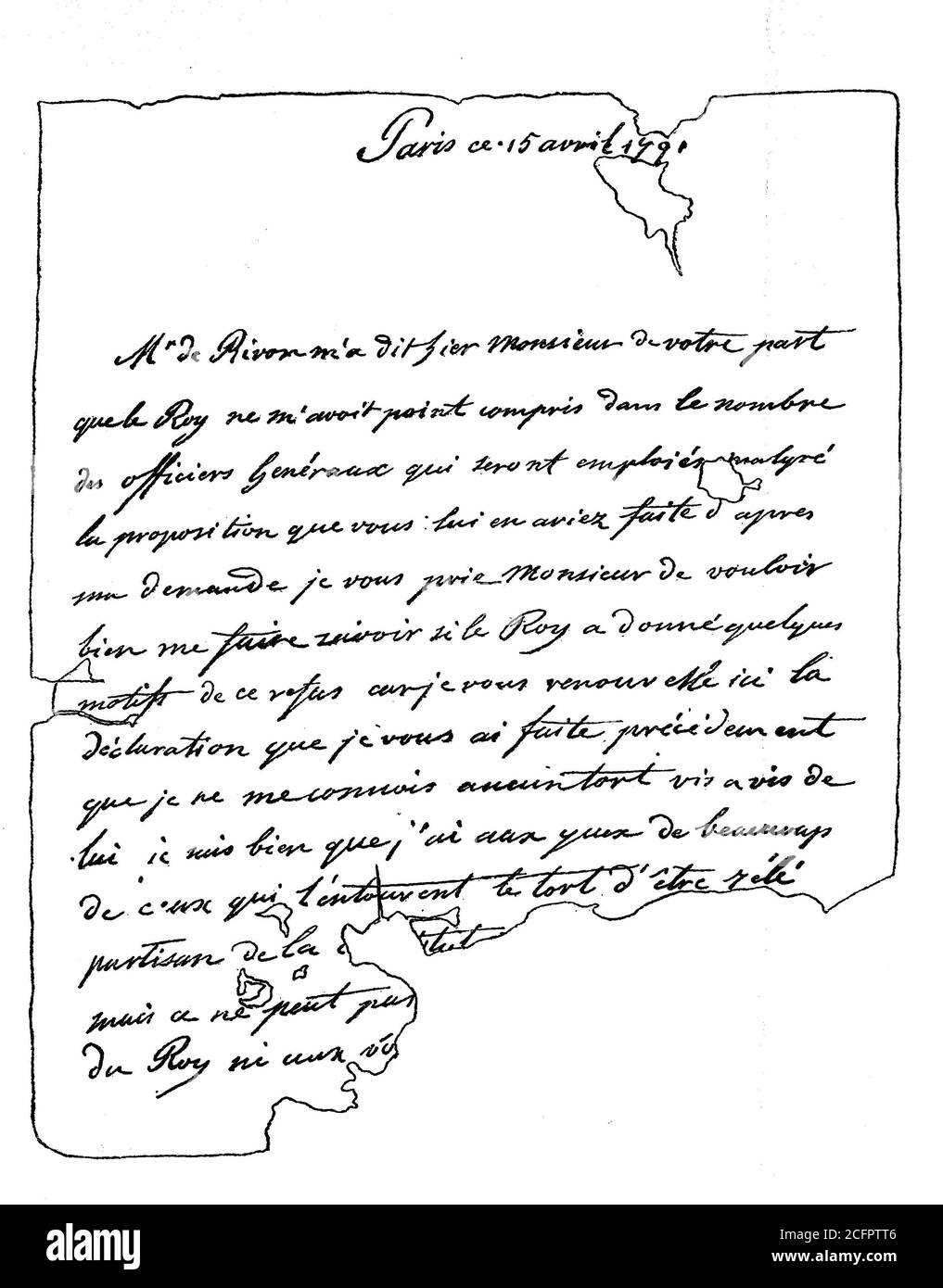 Letter of the Duke Louis-Philippe I, October 6, 1773 - August 26, 1850, in the so-called July Monarchy 1830-1848 French king, from April 15, 1791  /   Brief des Herzog Louis-Philippe I., 6. Oktober 1773 - 26. August 1850, in der sogenannten Julimonarchie von 1830 bis 1848 französischer König, vom 15. April 1791, Historisch, historical, digital improved reproduction of an original from the 19th century / digitale Reproduktion einer Originalvorlage aus dem 19. Jahrhundert, Stock Photo