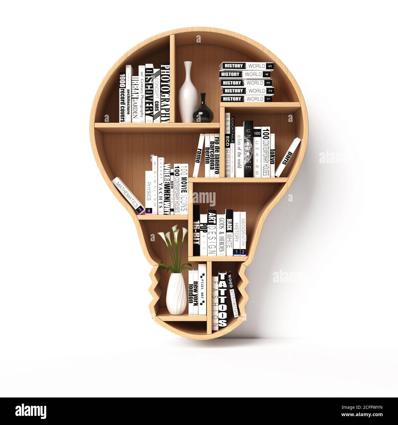 Bookshelves in the shape of light bulb, new idea book shelf concept 3d