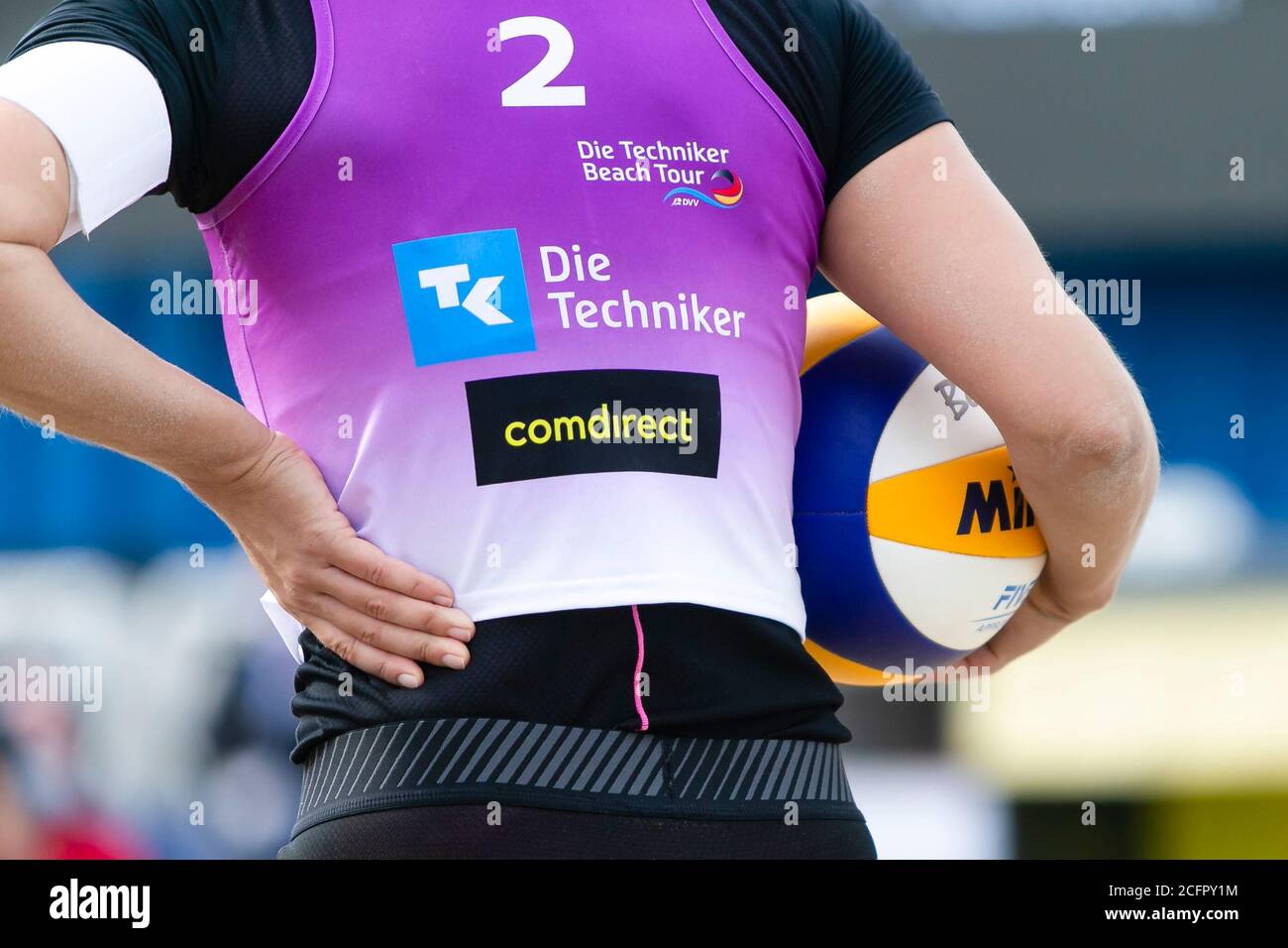 Timmendorfer Strand, Germany. 05th Sep, 2020. Cinja Tillmann (Münster) holds a ball under her arm at the German Beach Volleyball Championships. Credit: Frank Molter/dpa/Alamy Live News Stock Photo
