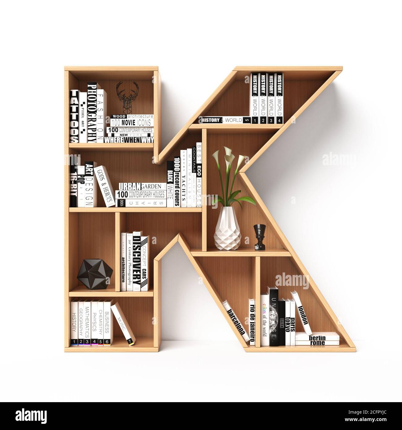 Bookshelves 3d font. Alphabet in the form of book shelves. Mockup font