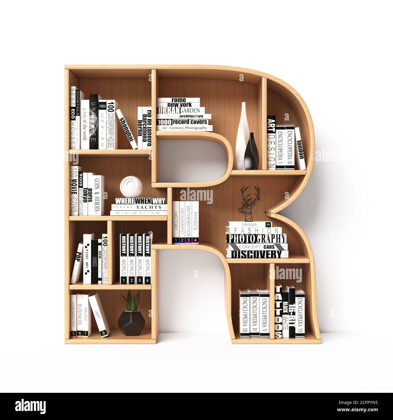 Shelf Top Cursive R Bookshelves 3d font. Alphabet in the form of book shelves. Mockup font ...