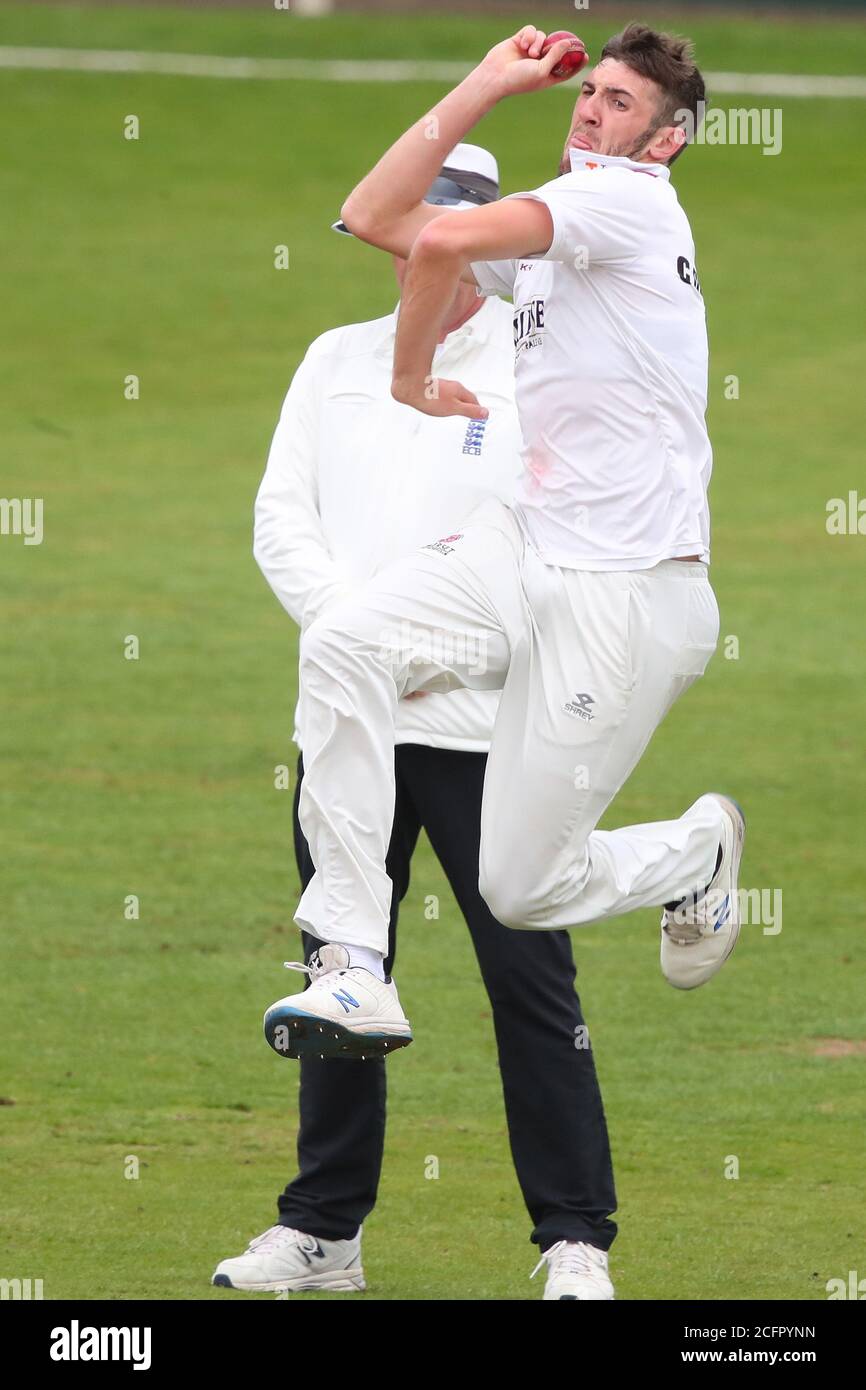 Worcester, UK. 07th Sep, 2020. WORCESTER, ENGLAND. SEPTEMBER 07 2020: Craig Overton of Somerset bowling during day two of the County Championship, Bob Willis Trophy match between, Worcestershire and Somerset at New Road, Worcester, England on September 7 2020. (Photo by Mitchell Gunn/ESPA-Images) Credit: European Sports Photo Agency/Alamy Live News Stock Photo