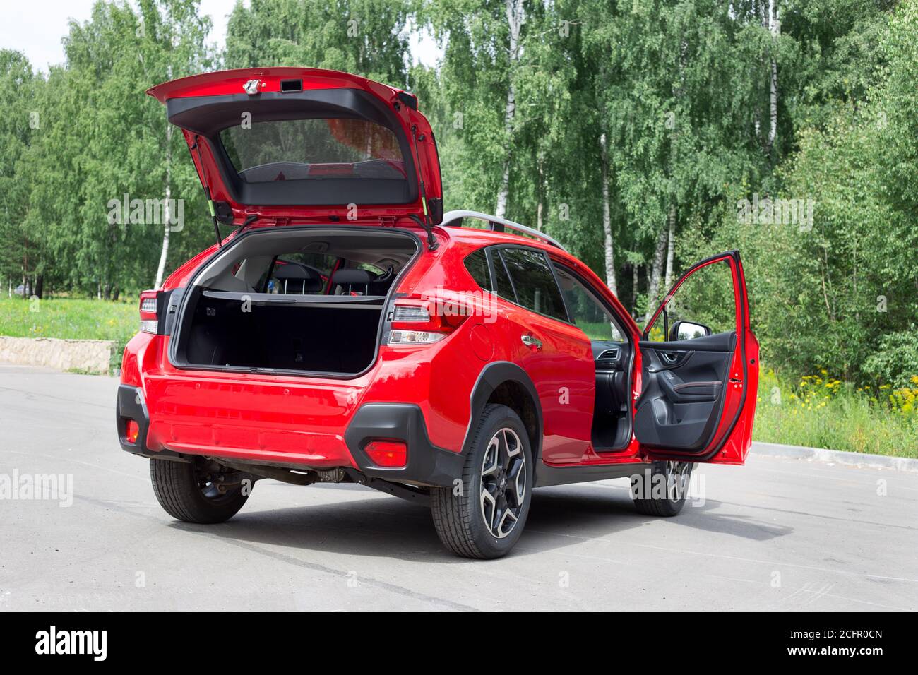 Russia, Izhevsk - August 13, 2020: New modern Subaru XV car with open ...