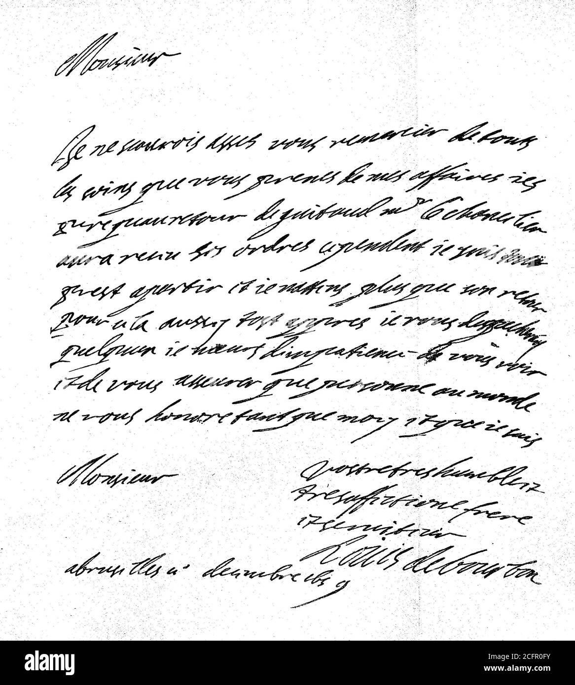 prince de Condé, September 8 letter from Louis II de Bourbon, 1621 -. 11 December 1686, to the Duke of Longueville, French fief territory around the main town of Longueville in Normandy, France  /   Brief von Louis II. de Bourbon, 8. September 1621 - 11. Dezember 1686, an den Herzog von Longueville, französisches Lehensterritorium um den Hauptort Longueville in der Normandie, Frankreich, Historisch, historical, digital improved reproduction of an original from the 19th century / digitale Reproduktion einer Originalvorlage aus dem 19. Jahrhundert, Stock Photo