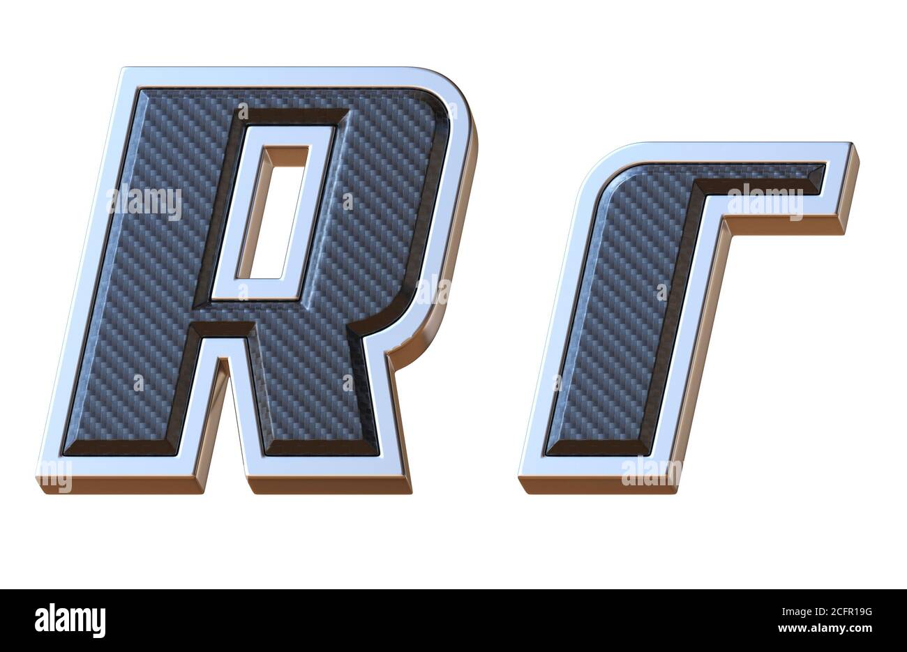 Carbon fiber and metallic font, 3d rendering, letter R Stock Photo