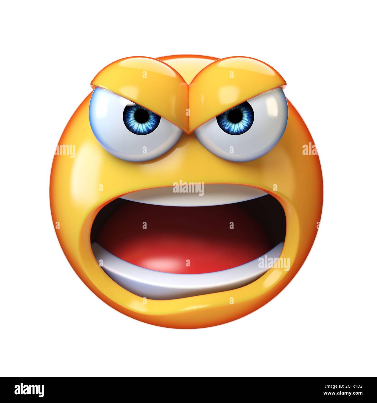 Angry emoji shouting isolated on white background, mad emoticon yelling 3d rendering Stock Photo