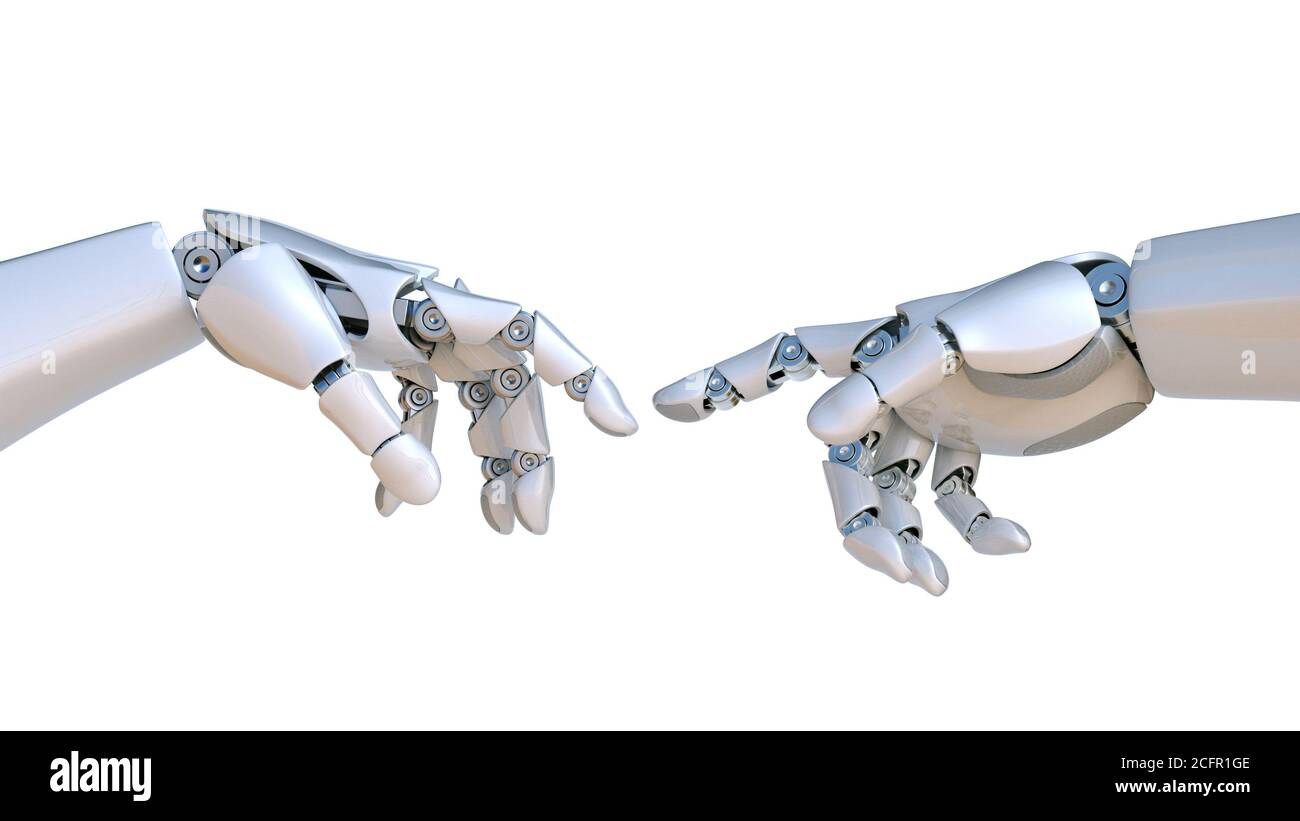 Two robot hands as Michelangelo's Creation of Adam 3d rendering Stock Photo  - Alamy