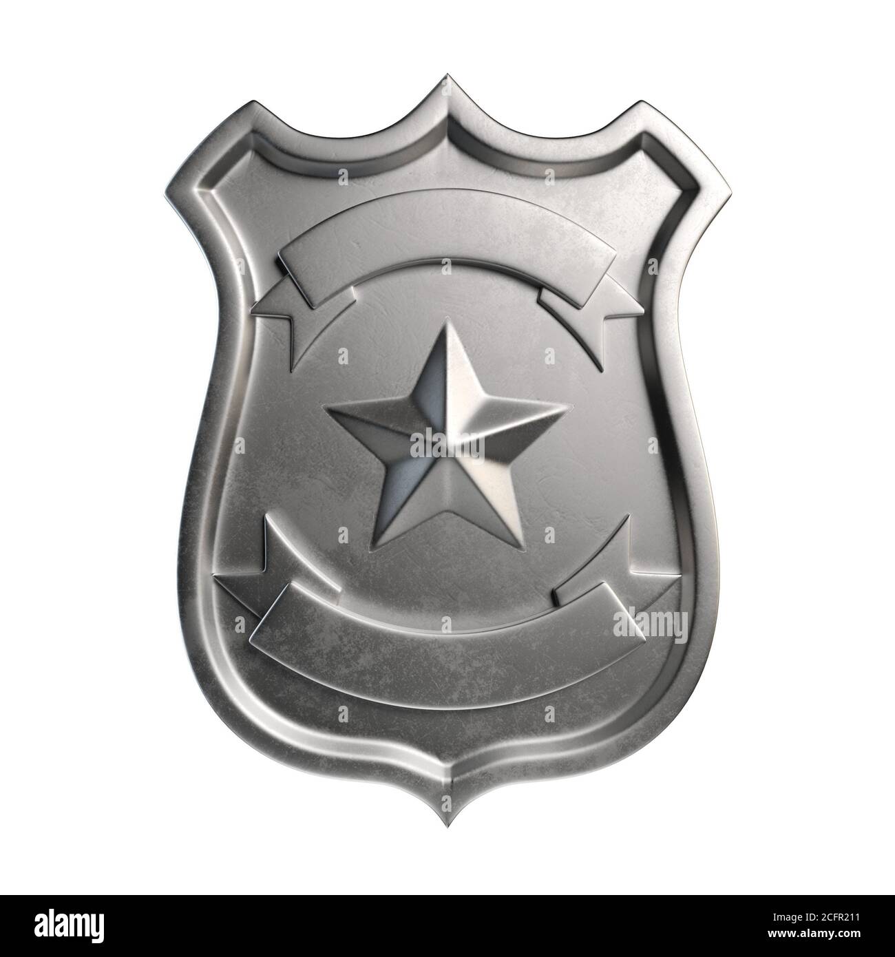 Blank metallic badge, silver emblem, coat of arms with copy space 3d