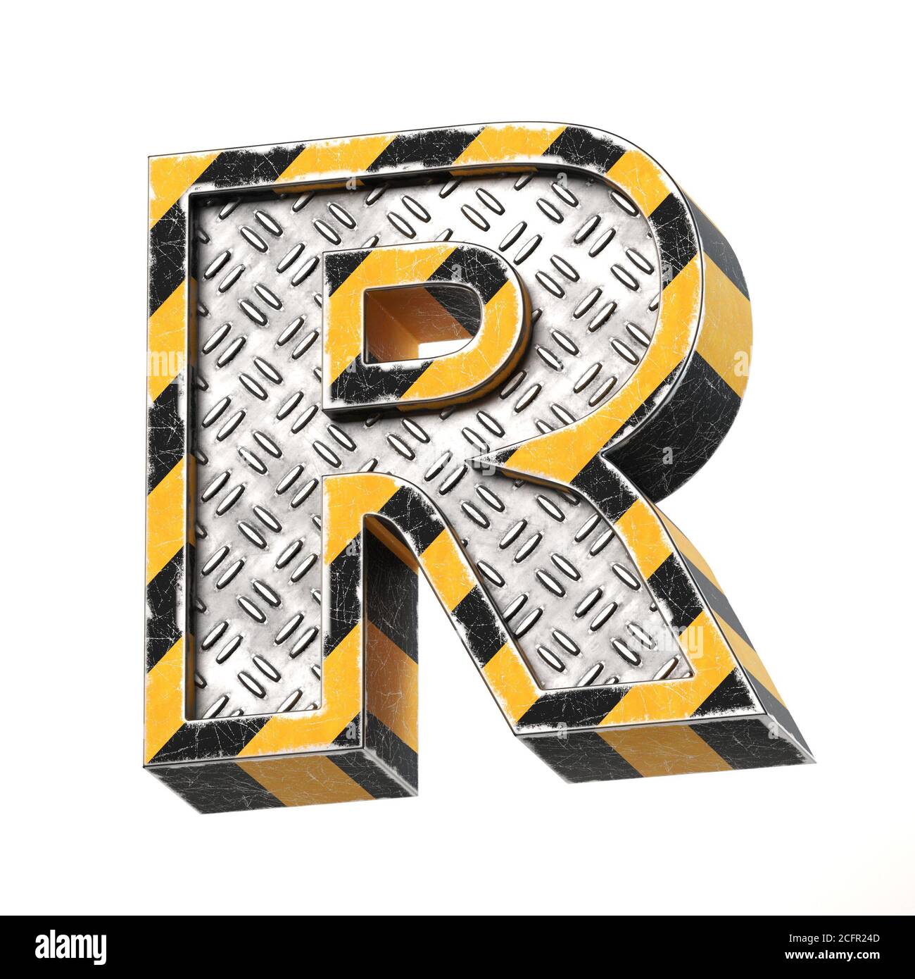 Industrial black and yellow striped metallic font, 3d rendering, letter ...