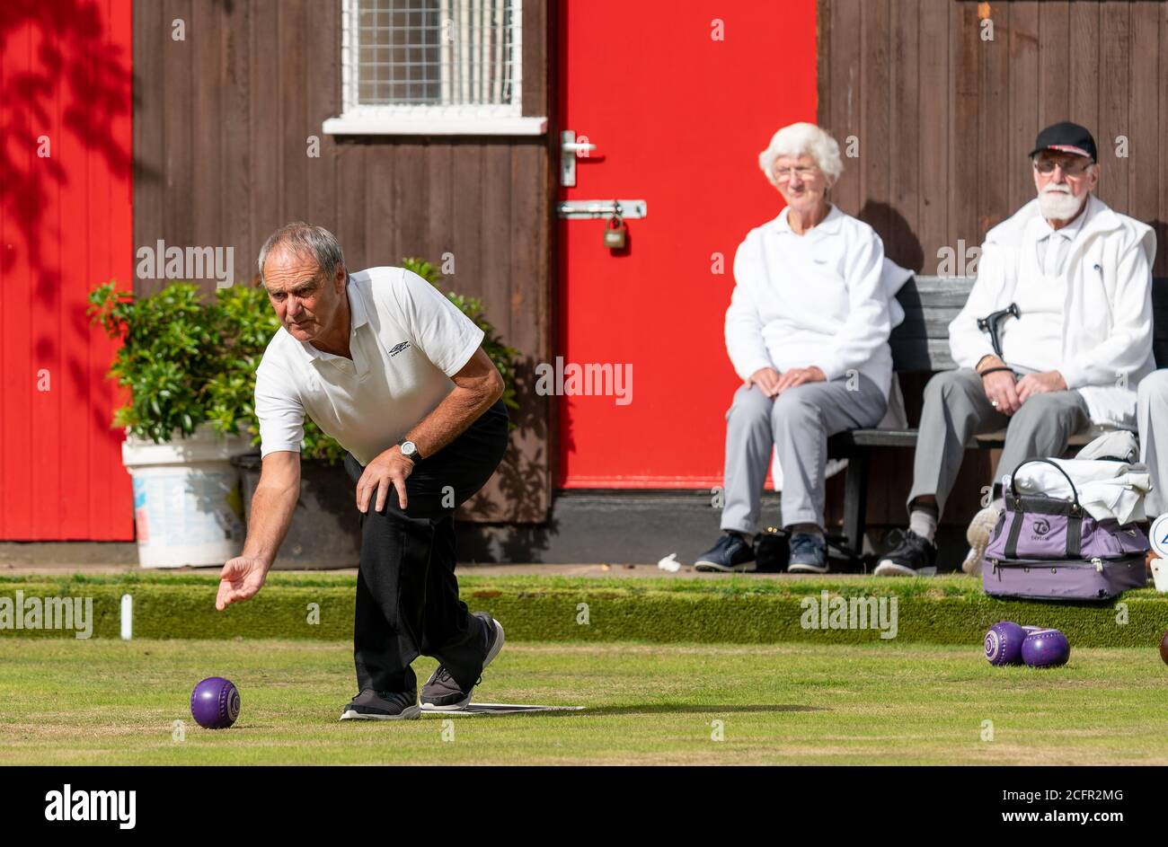 7 September 2020. Cooper Park Bowling Club, Elgin, Moray, Scotland, UK. This is a scene from the Bowling Club on a sunny Sunday afternoon. Stock Photo