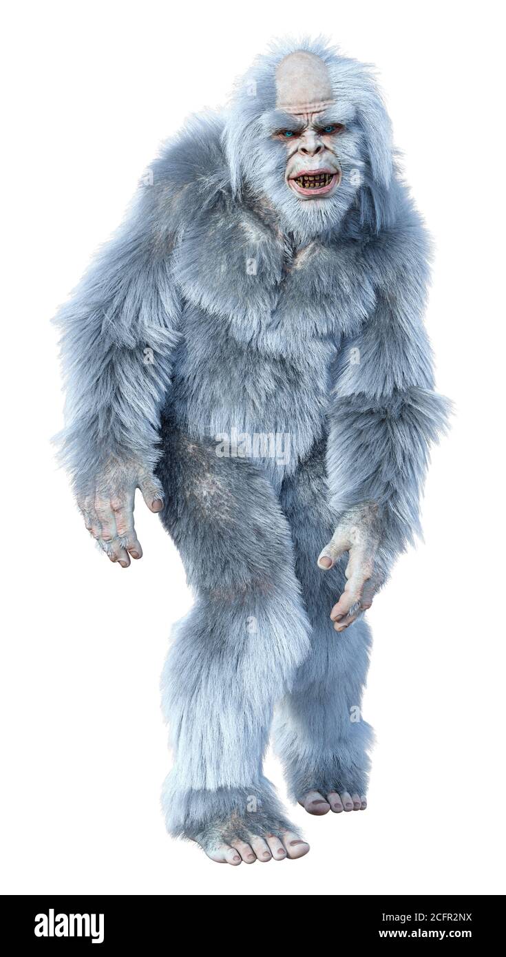 3D rendering of a fantasy creature yeti isolated on white background