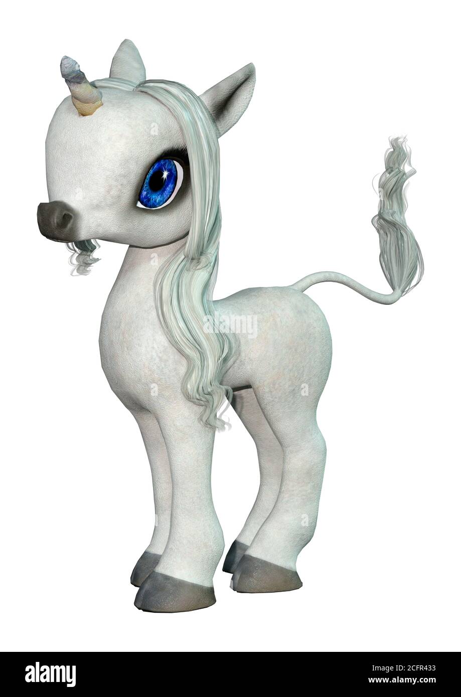 3D rendering of a little fantasy white unicorn isolated on white ...