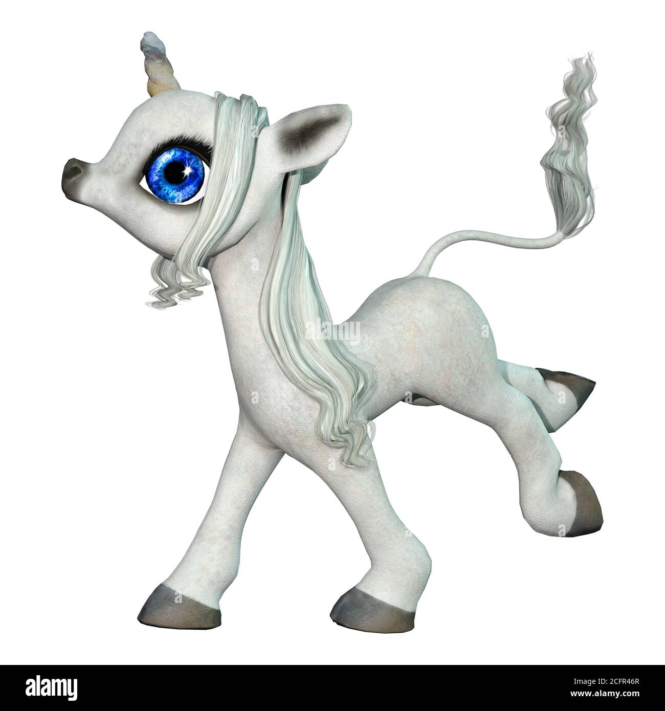 3D rendering of a little fantasy white unicorn isolated on white ...