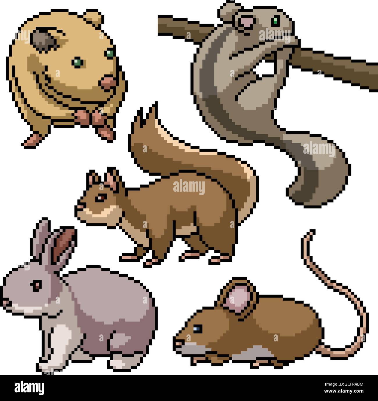 pixel art set isolated small rodents Stock Vector