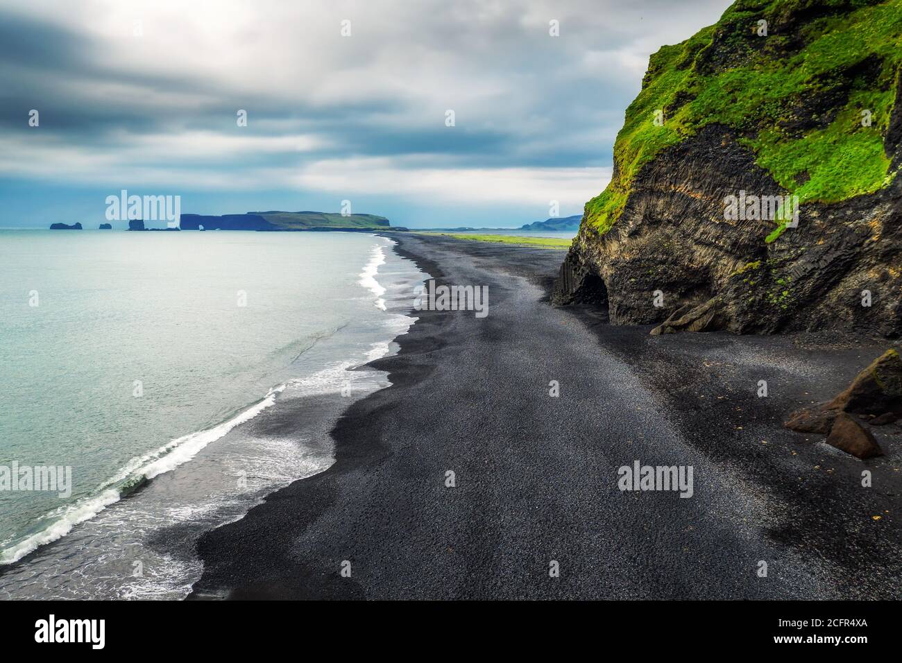 Aerial view of the Reynisfjara black sand beach in south Iceland Stock Photo