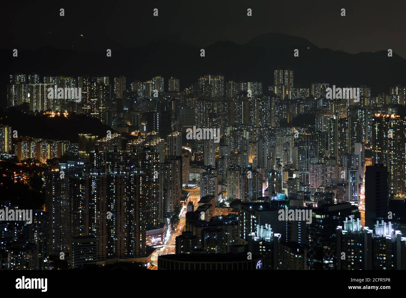 Hong Kong cityscape at night (Castle Peak Road, Tsuen Wan) Stock Photo