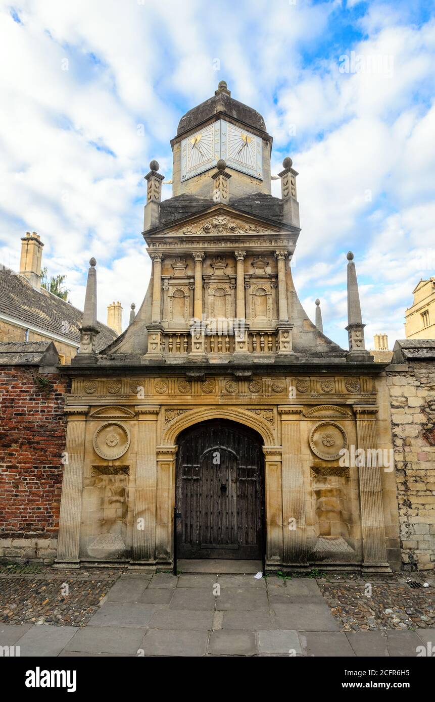 King's College Sundial Clock Tower from Senate House Passage Cambridge, England Stock Photo