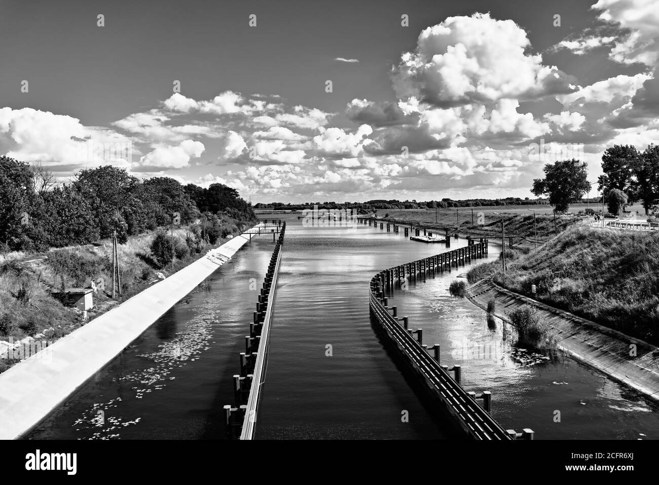 Northern Canal lock in Przegalina - view towards the Dead Vistula. Poland. Stock Photo