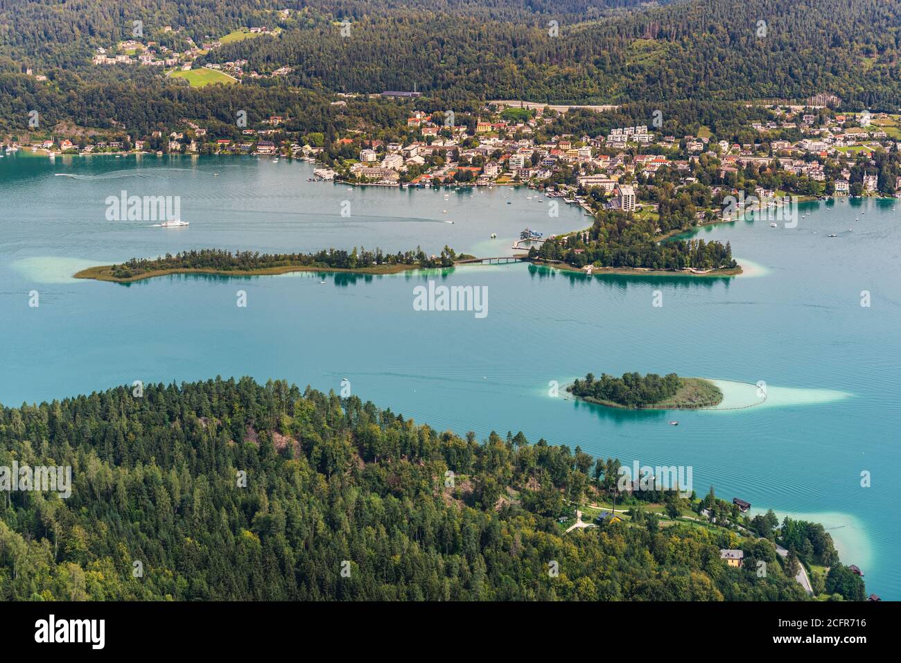 View of islands on the Lake Worthersee, travel destination Stock Photo