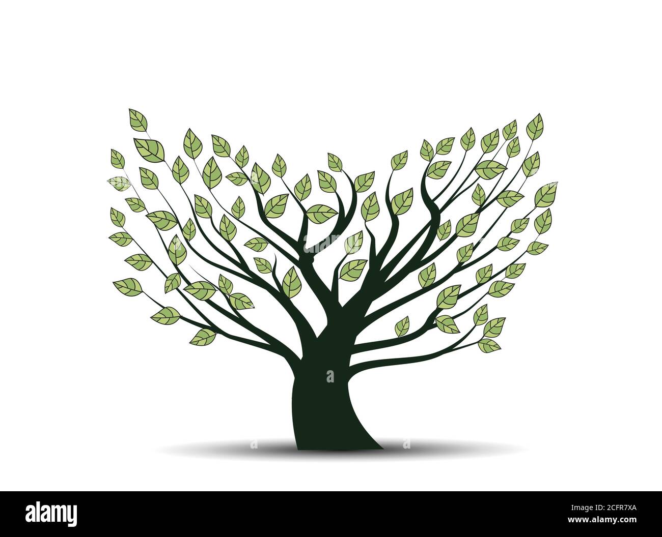 Vector illustration of a tree with leaves on a white background ...