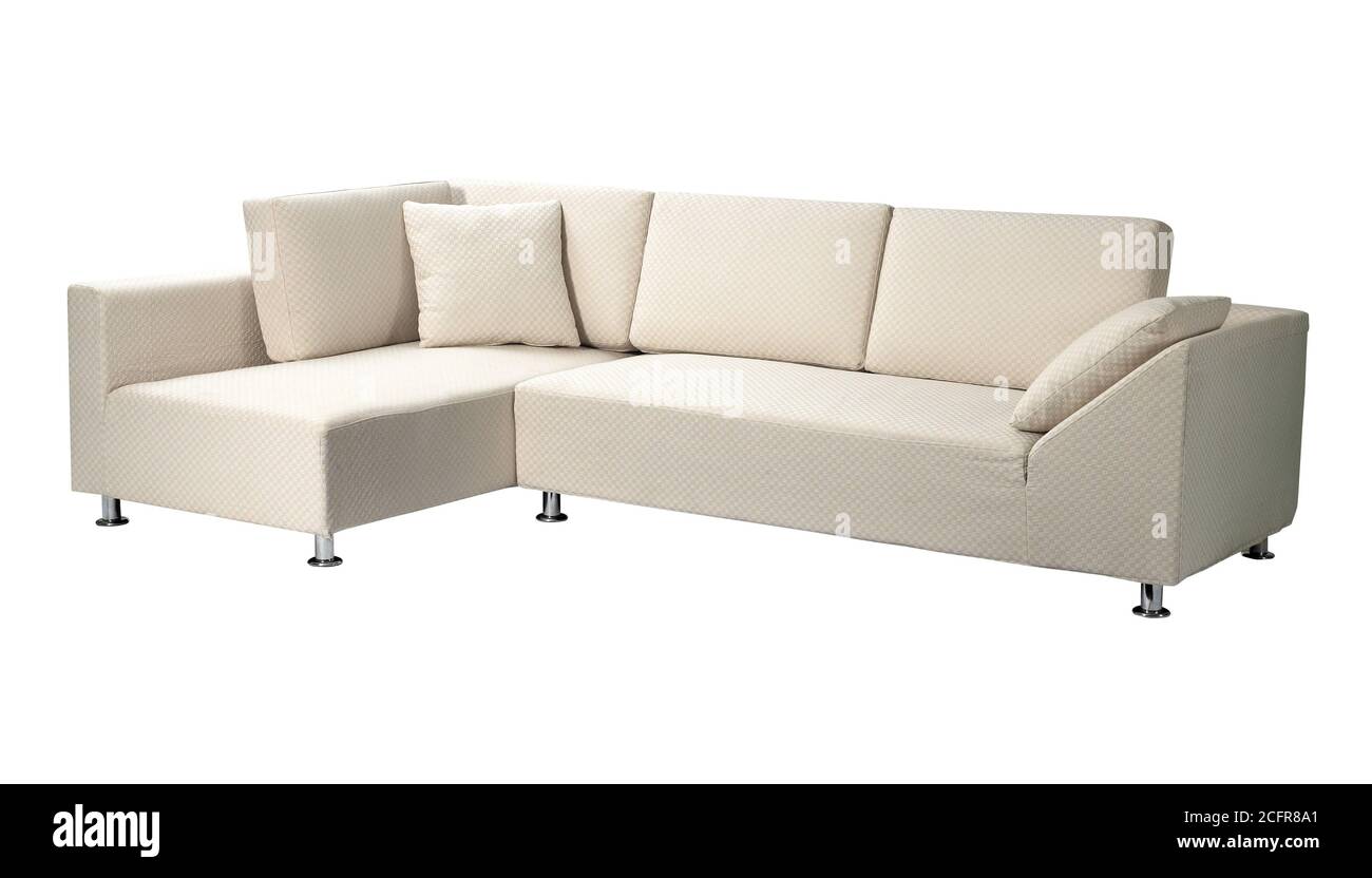 Modern beige couch isolated on white background Stock Photo Alamy
